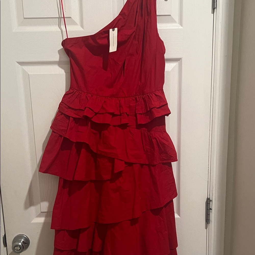 Anthropologie Red One Shoulder Dress